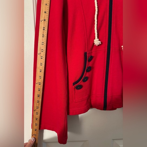 ANTHROPOLOGIE Sunday Mon M Coastal Red Hoodie Ribbon Bow Bell Sleeve Rope String - Picture 15 of 16